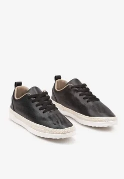 Czarne Półbuty pod Kostkę ze Sznurowaniami i Perforacją Tinamel