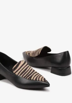 Czarne Półbuty Typu Loafersy ze Szpiczastym Noskiem na Niskim Słupku Tillea