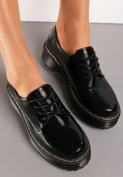 Czarne Półbuty Typu Oksfordki na Grubej Podeszwie Qurela