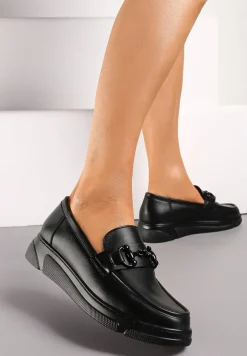 Czarne Półbuty w Stylu Klasycznych Mokasynów z Klamerką i Skórzaną Wkładką Zinniame