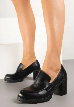 Czarne Półbuty w Stylu Loafersów na Słupku Seltewi