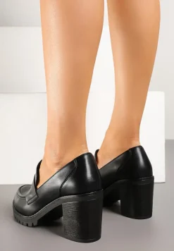 Czarne Półbuty w Stylu Loafersów na Słupku Seltewi