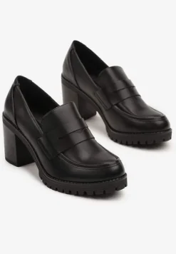 Czarne Półbuty w Stylu Loafersów na Słupku Seltewi