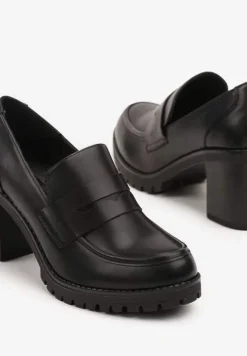 Czarne Półbuty w Stylu Loafersów na Słupku Seltewi