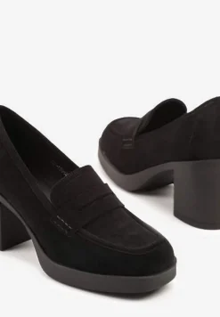 Czarne Półbuty w Stylu Loafersów na Słupkowym Obcasie Separra