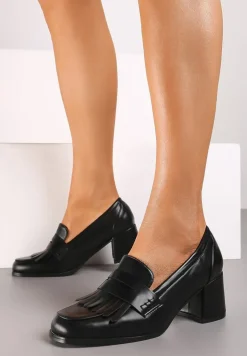 Czarne Półbuty w Stylu Mokasynów na Słupku z Ozdobnym Paskiem Erisannea