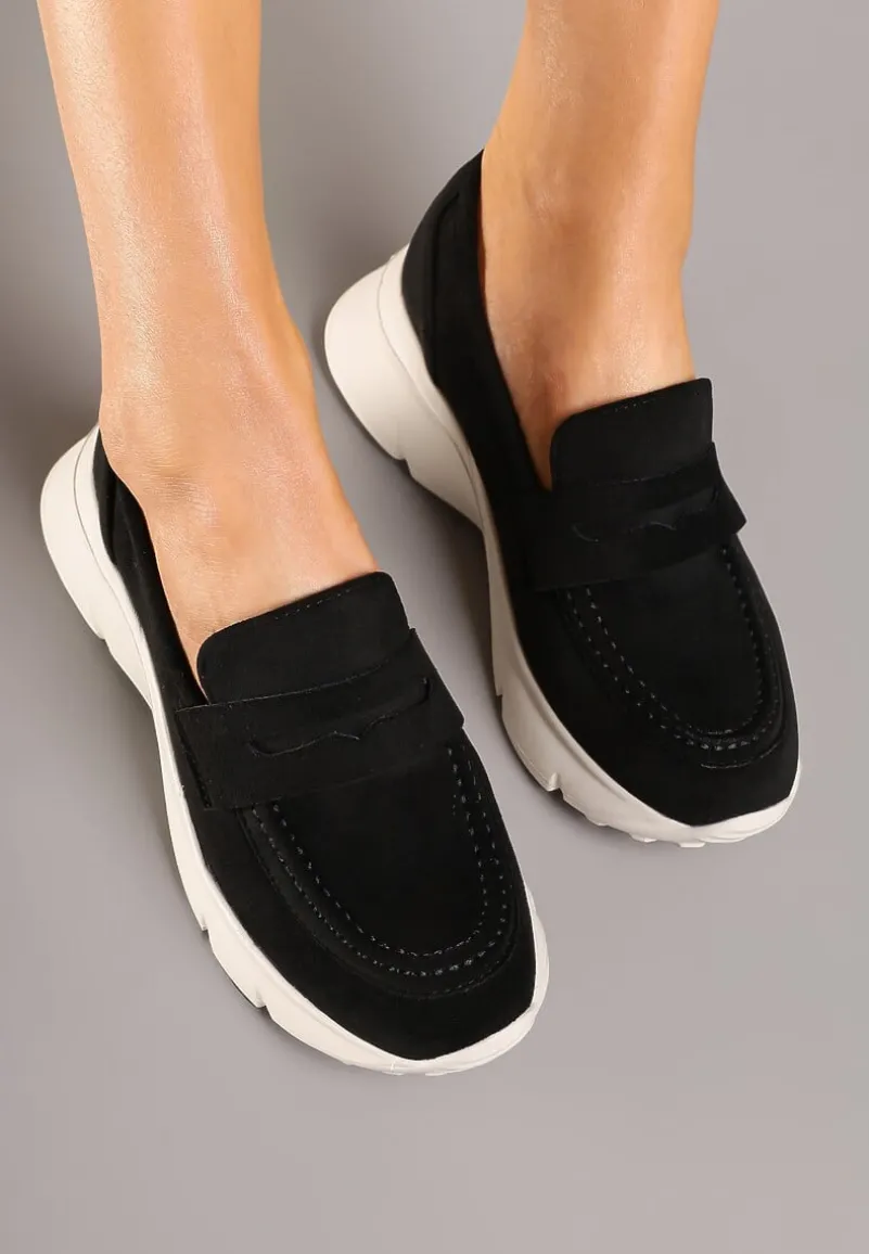 Czarne Półbuty w Stylu Mokasynów na Platformie Viandis