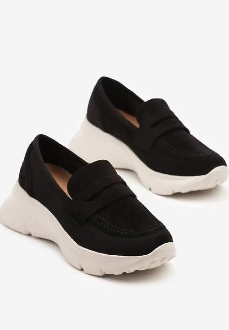 Czarne Półbuty w Stylu Mokasynów na Platformie Viandis