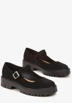 Czarne Półbuty z Imitacji Zamszu z Ozdobnym Paskiem i Sprzączką Gerxana