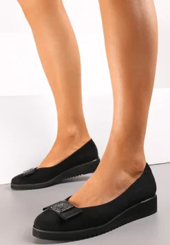 Czarne Półbuty z Kokardką i Wkładką ze Skóry Naturalnej Aviaba