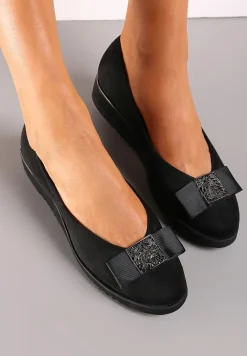 Czarne Półbuty z Kokardką i Wkładką ze Skóry Naturalnej Aviaba