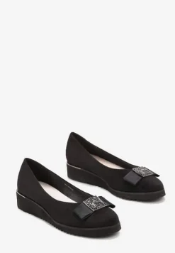 Czarne Półbuty z Kokardką i Wkładką ze Skóry Naturalnej Aviaba