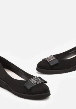 Czarne Półbuty z Kokardką i Wkładką ze Skóry Naturalnej Aviaba