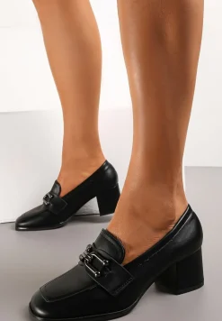 Czarne Półbuty z Ozdobną Klamrą na Niewysokim Słupku Dihan
