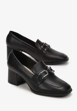 Czarne Półbuty z Ozdobną Klamrą na Niewysokim Słupku Dihan