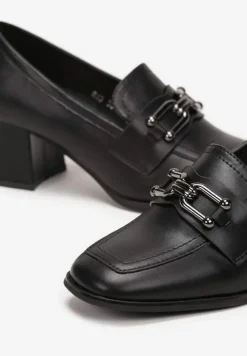 Czarne Półbuty z Ozdobną Klamrą na Niewysokim Słupku Dihan
