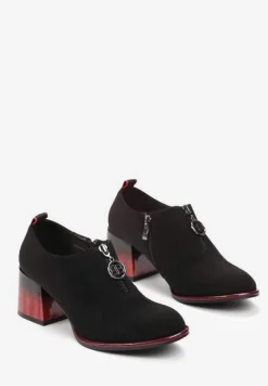 Czarne Półbuty z Ozdobnym Suwakiem i Słupkiem z Imitacji Drewna ze Skórzaną Wkładką Arifia