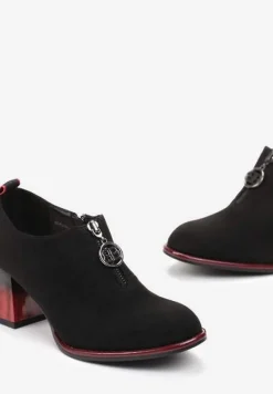 Czarne Półbuty z Ozdobnym Suwakiem i Słupkiem z Imitacji Drewna ze Skórzaną Wkładką Arifia