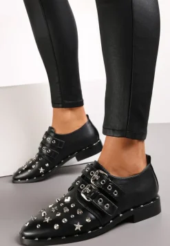 Czarne Półbuty z Paskami ze Sprzączką i Ćwiekami Cesho