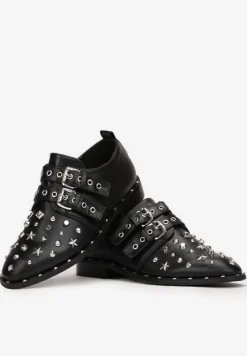 Czarne Półbuty z Paskami ze Sprzączką i Ćwiekami Cesho