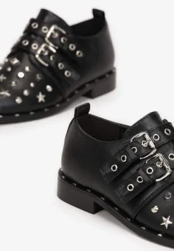 Czarne Półbuty z Paskami ze Sprzączką i Ćwiekami Cesho