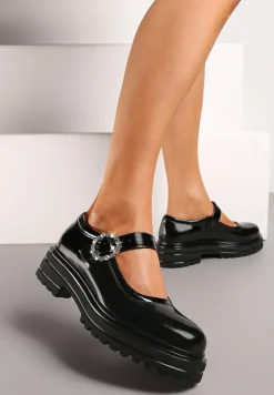 Czarne Półbuty z Paskiem Zapinanym Na Klamrę z Cyrkoniami Vertessa