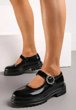 Czarne Półbuty z Paskiem Zapinanym Na Klamrę z Cyrkoniami Vertessa