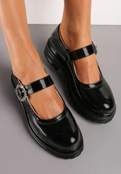 Czarne Półbuty z Paskiem Zapinanym Na Klamrę z Cyrkoniami Vertessa