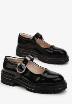 Czarne Półbuty z Paskiem Zapinanym Na Klamrę z Cyrkoniami Vertessa