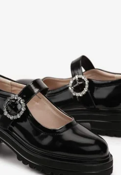 Czarne Półbuty z Paskiem Zapinanym Na Klamrę z Cyrkoniami Vertessa