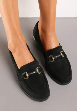 Czarne Półbuty ze Skórzaną Wkładką na Niskim Koturnie z Klamerką Telliasue