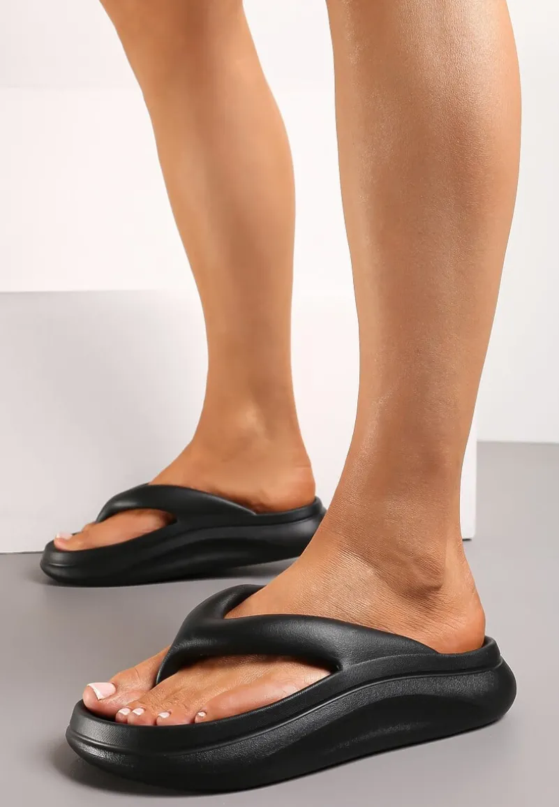 Czarne Piankowe Klapki Japonki w Streetwearowym Stylu Panoli