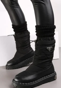 Czarne Pikowane Śniegowce ze Ściągaczem na Krawędzi Hasmenna