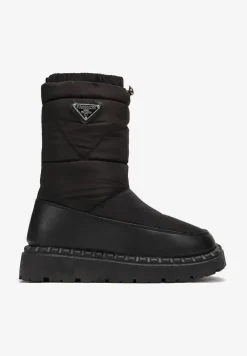 Czarne Pikowane Śniegowce ze Ściągaczem na Krawędzi Hasmenna