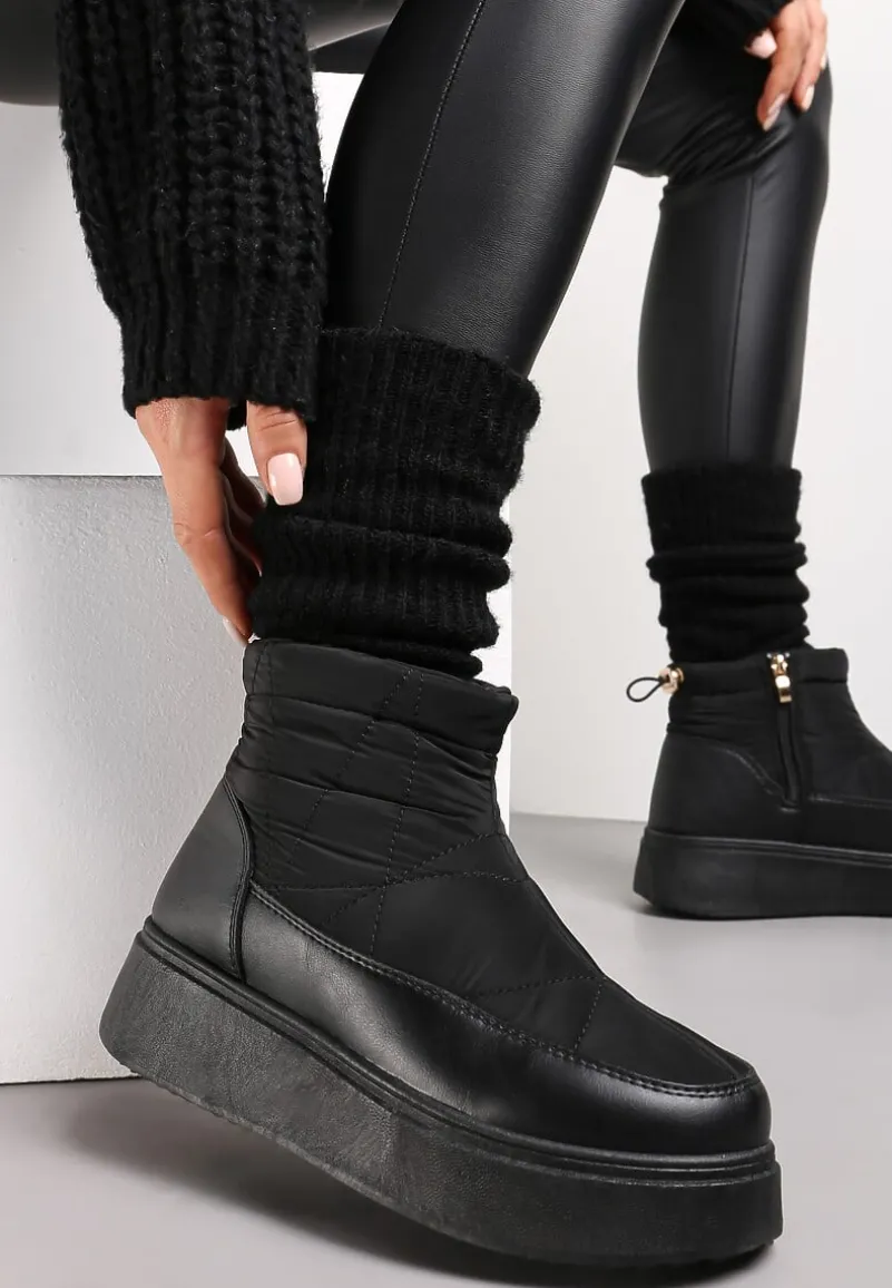 Czarne Pikowane Śniegowce na Platformie z Krótką Cholewką Besionna