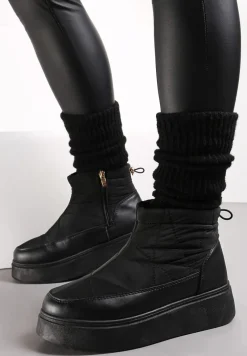 Czarne Pikowane Śniegowce na Platformie z Krótką Cholewką Besionna