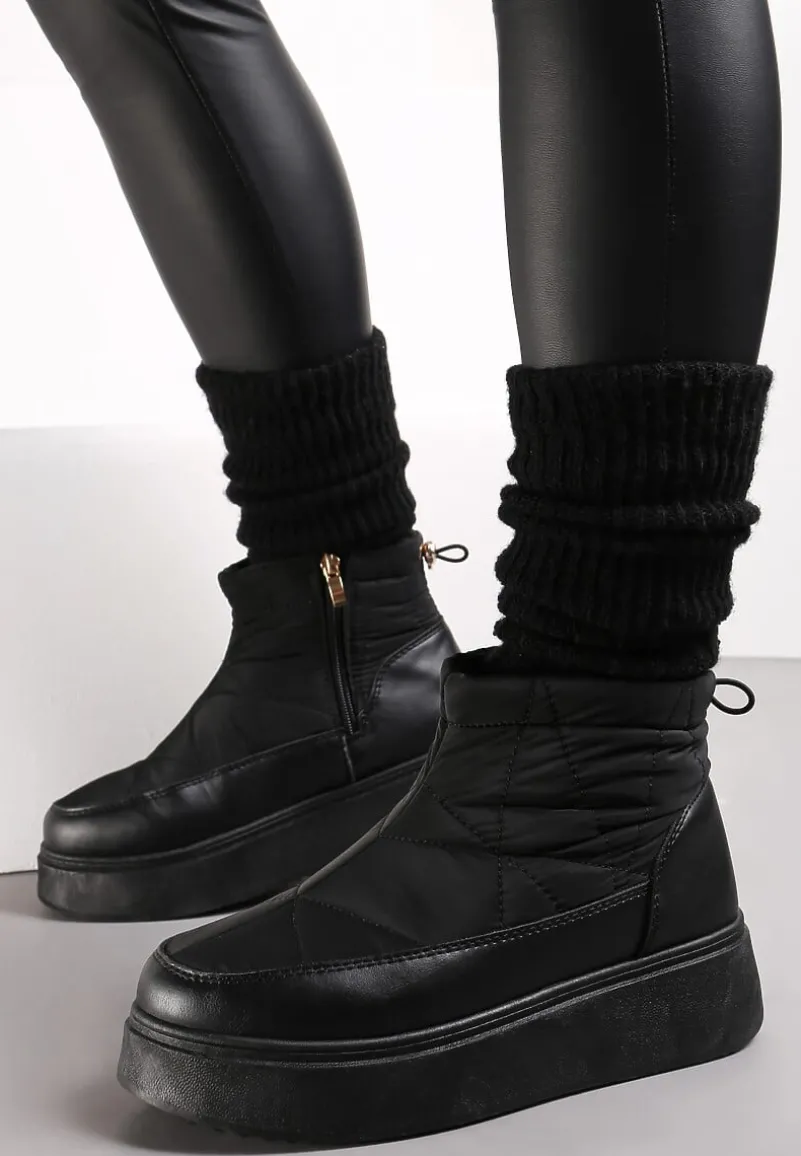 Czarne Pikowane Śniegowce na Platformie z Krótką Cholewką Besionna