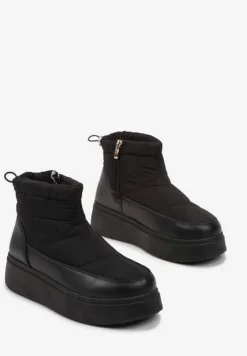 Czarne Pikowane Śniegowce na Platformie z Krótką Cholewką Besionna