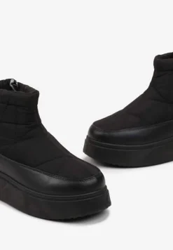 Czarne Pikowane Śniegowce na Platformie z Krótką Cholewką Besionna