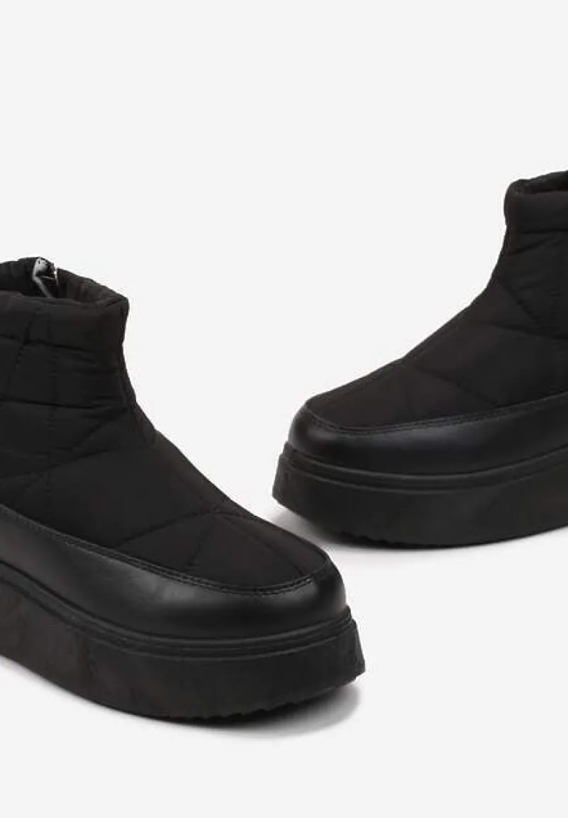 Czarne Pikowane Śniegowce na Platformie z Krótką Cholewką Besionna