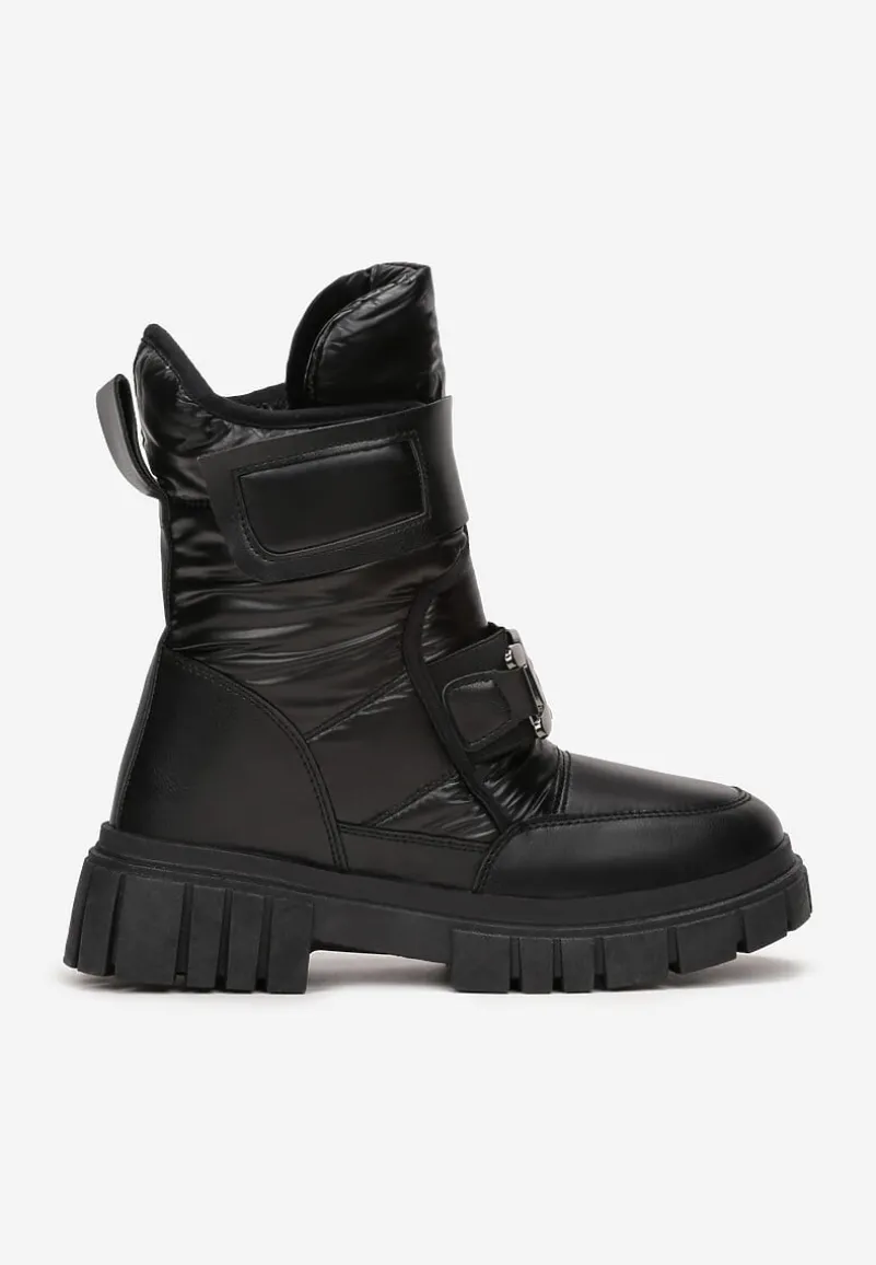 Czarne Pikowane Śniegowce z Klamrą w Kształcie Łańcucha Inaol