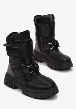 Czarne Pikowane Śniegowce z Klamrą w Kształcie Łańcucha Inaol