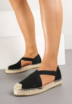 Czarne Plecione Espadryle z Ozdobnymi Paskami Morithia