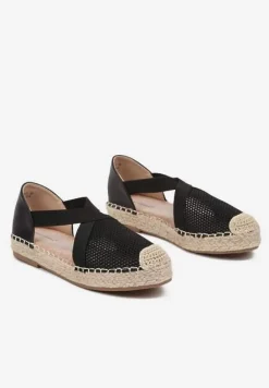 Czarne Plecione Espadryle z Ozdobnymi Paskami Morithia