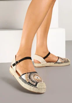 Czarne Plecione Sandały Typu Espadryle z Odkrytą Piętą Morilya