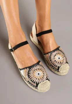 Czarne Plecione Sandały Typu Espadryle z Odkrytą Piętą Morilya