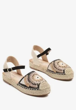 Czarne Plecione Sandały Typu Espadryle z Odkrytą Piętą Morilya