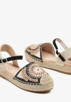 Czarne Plecione Sandały Typu Espadryle z Odkrytą Piętą Morilya