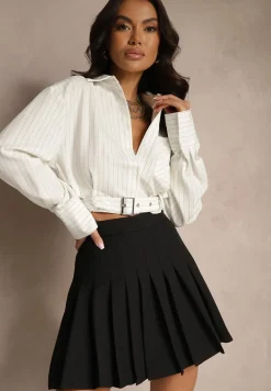 Czarne Plisowane Spódnico-Spodenki z Wiskozą z Wysokim Stanem Annorys