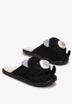 Czarne Pluszowe Kapcie z Misiem Phisi